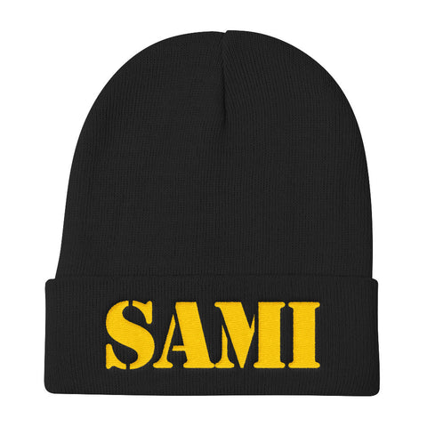 SAMI (0812) Knit Beanie (Yellow Embroidery)